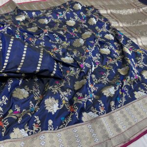 Pure Silk Handloom Allover Alfi Kadwa Jangla Banarasi Saree