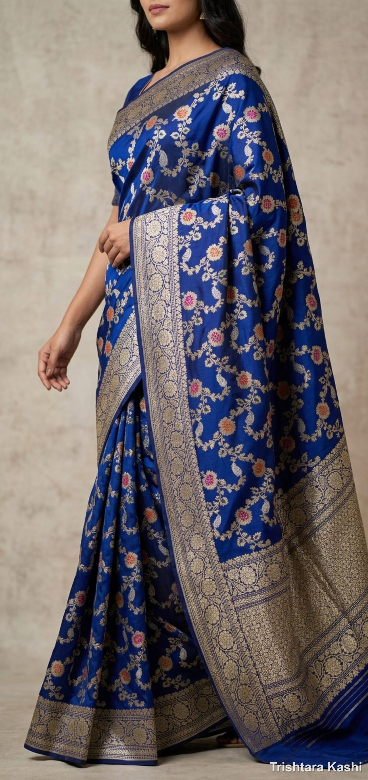 Pure Handwoven Royal Blue Banarasi Iktara Silk Meenakari Jaal Saree – Regal Heritage Luxury