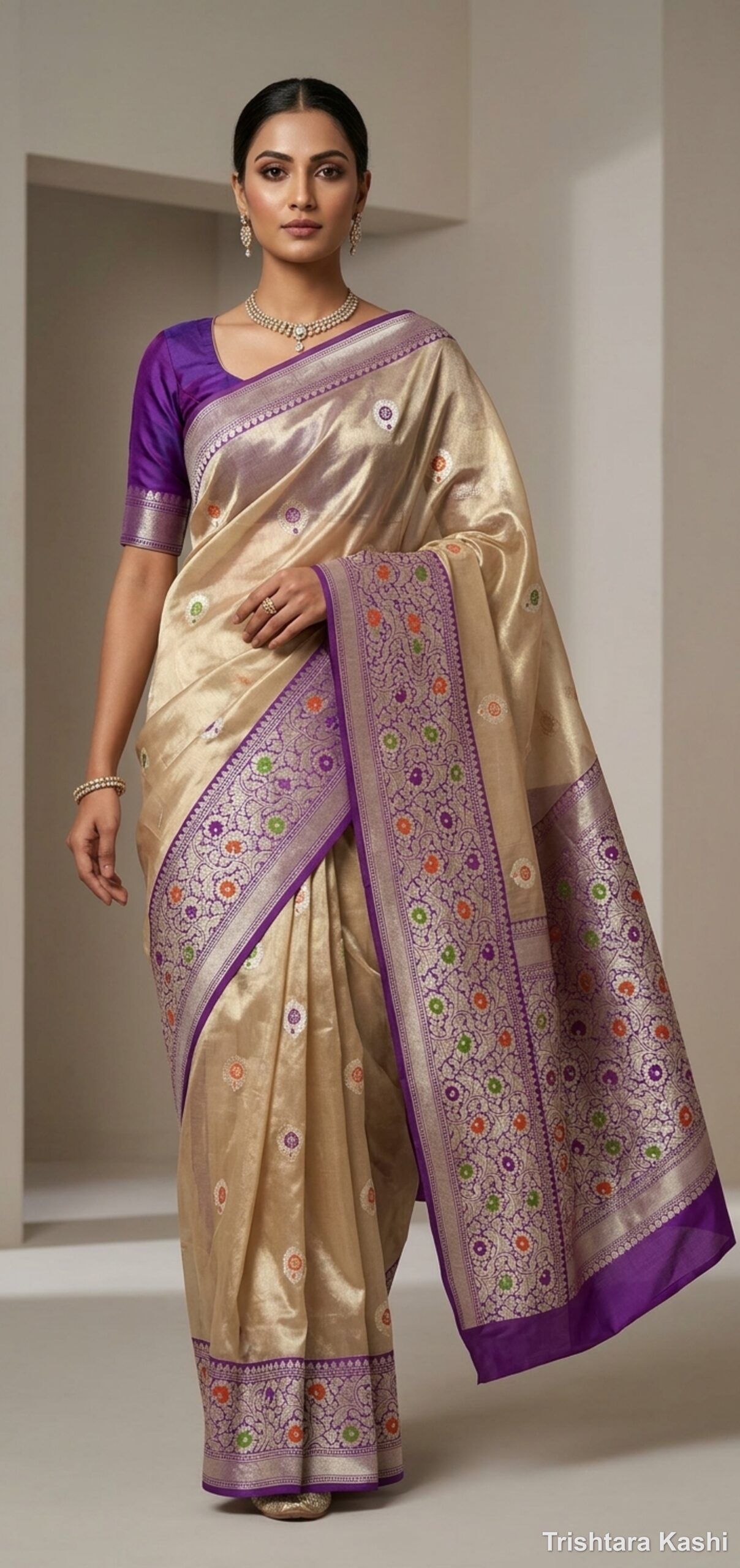 Pure Banarasi Tissue Silk Kadwa Kadhiyal Meenakari Saree – Handwoven Moonlight Heritage Drape