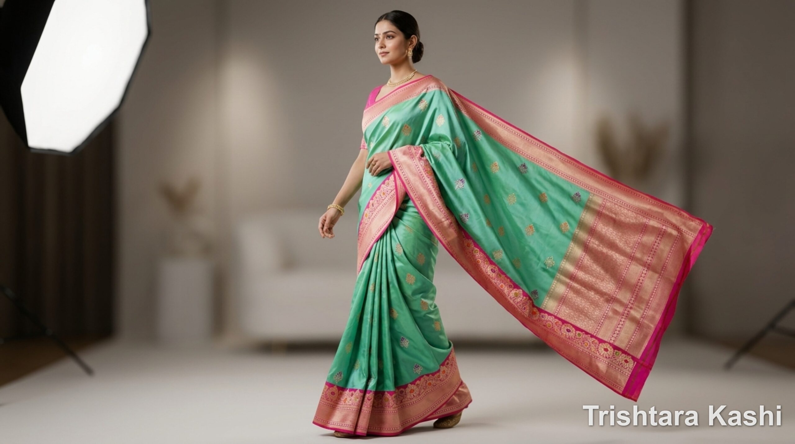 Pure Katan Silk Kadwa Kadhiyal Meenakari Banarasi Saree – Seafoam Green Heritage Luxury