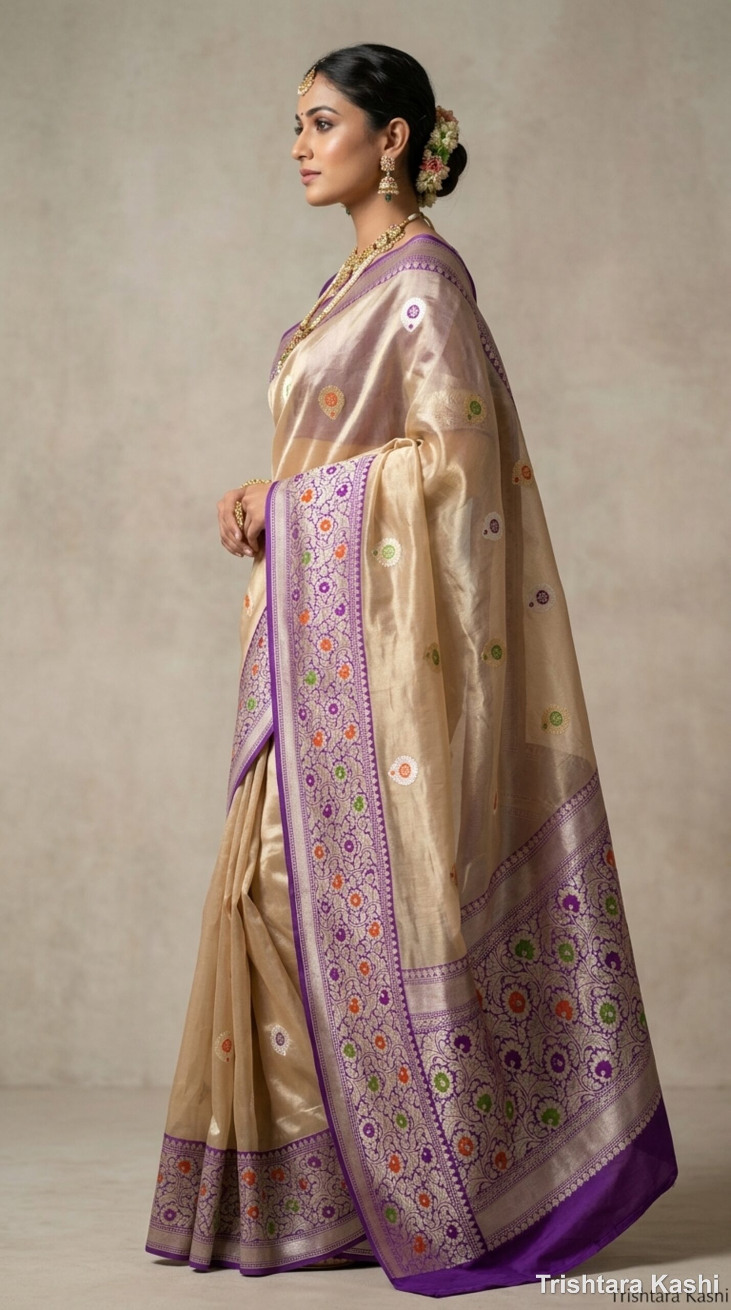 Pure Banarasi Tissue Silk Kadwa Kadhiyal Meenakari Saree – Handwoven Moonlight Heritage Drape