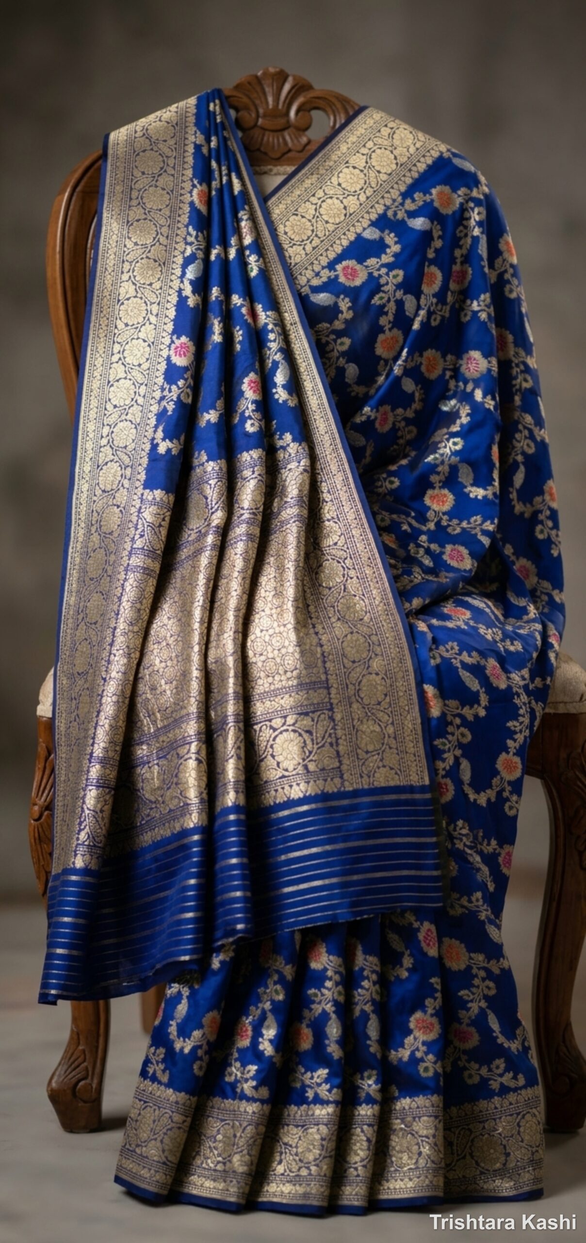Pure Handwoven Royal Blue Banarasi Iktara Silk Meenakari Jaal Saree – Regal Heritage Luxury