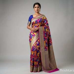 Pure Silk Katan Rangkat Patola Saree with Real Zari and Multicolor Geometric Grid