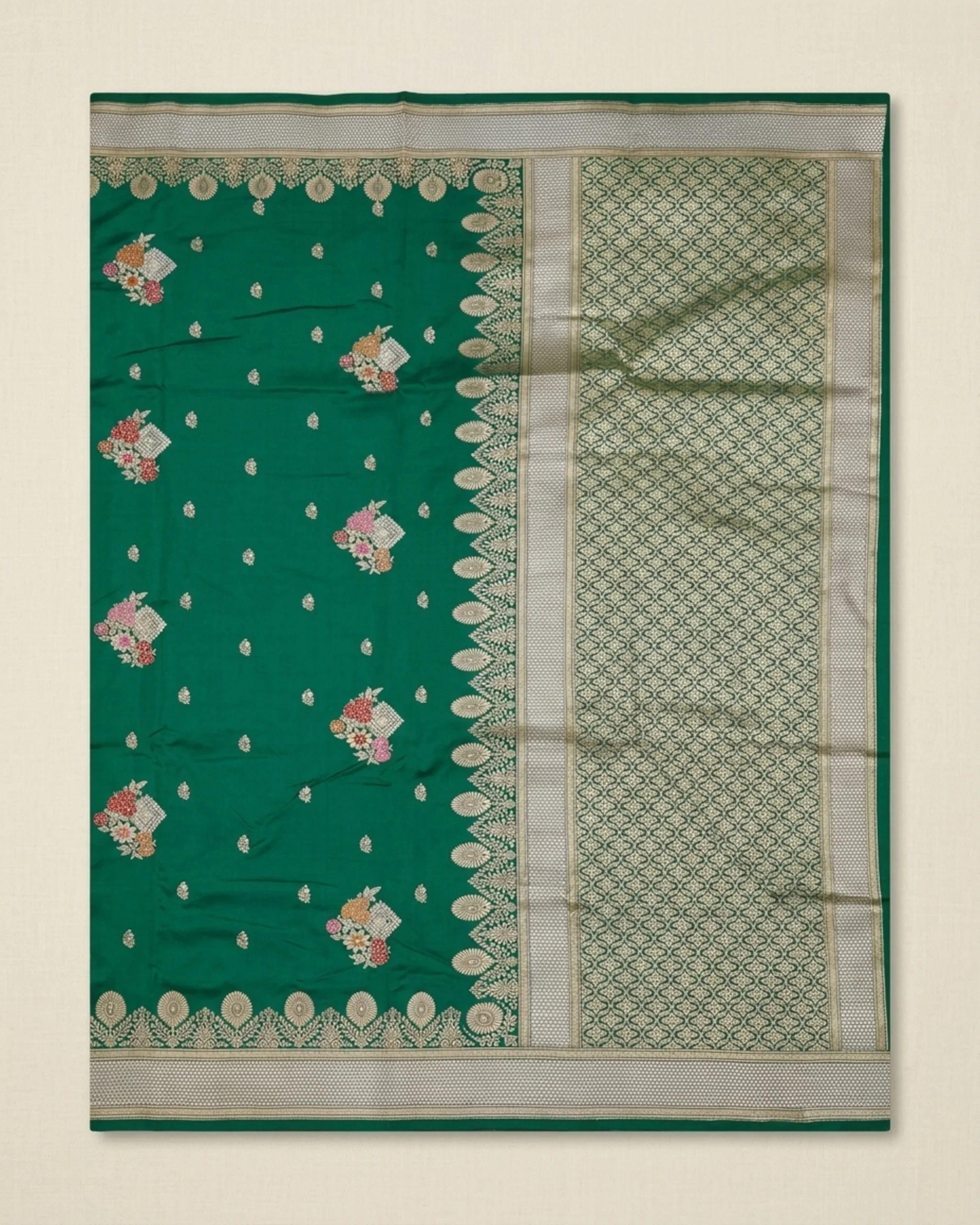 Actual Emerald Green Katan Silk Kadwa Meenakari Banarasi Saree
