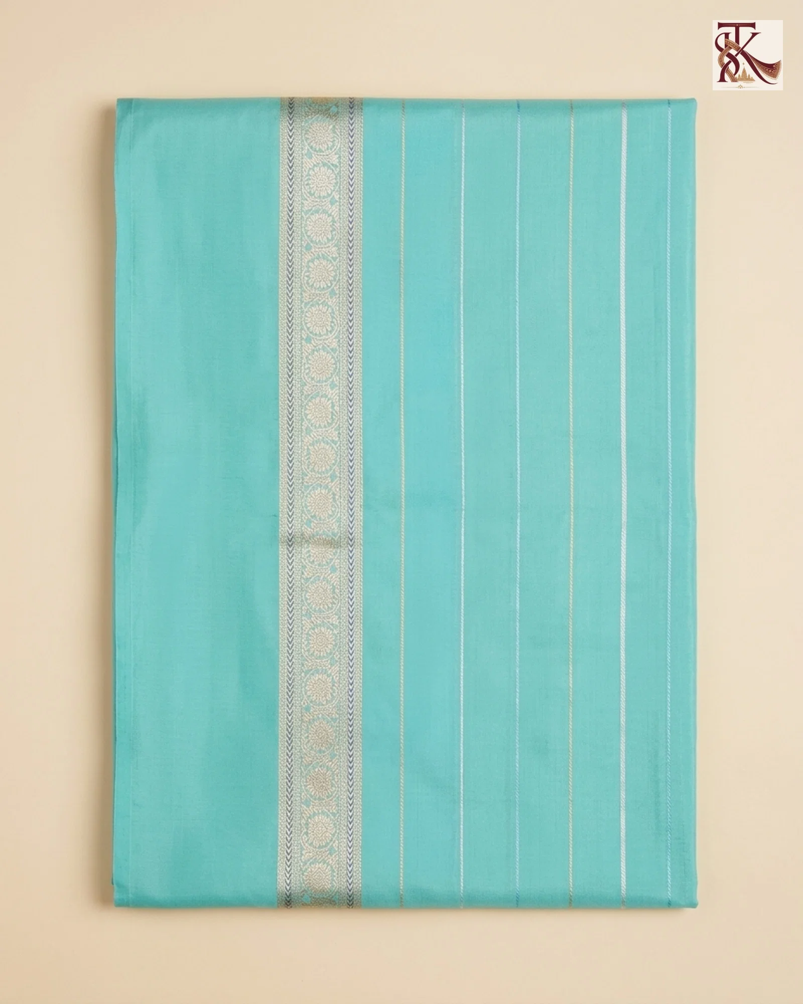 Vibrant Turquoise Blue Katan Silk Kadwa Buti Banarasi Saree with Sona Rupa Zari - Image 9