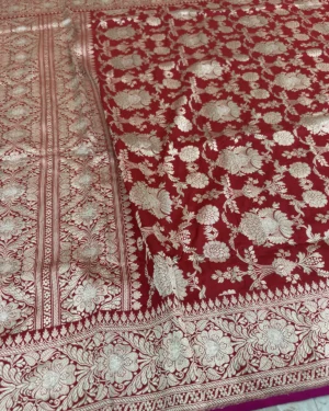 Crimson Red Kadwa Jangla Banarasi Saree
