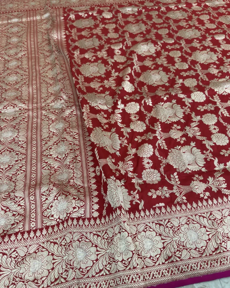 Crimson Red Kadwa Jangla Banarasi Saree