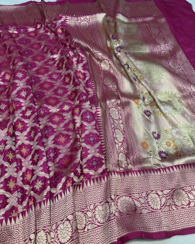 Rani Pink Cutwork Jangla Banarasi Saree